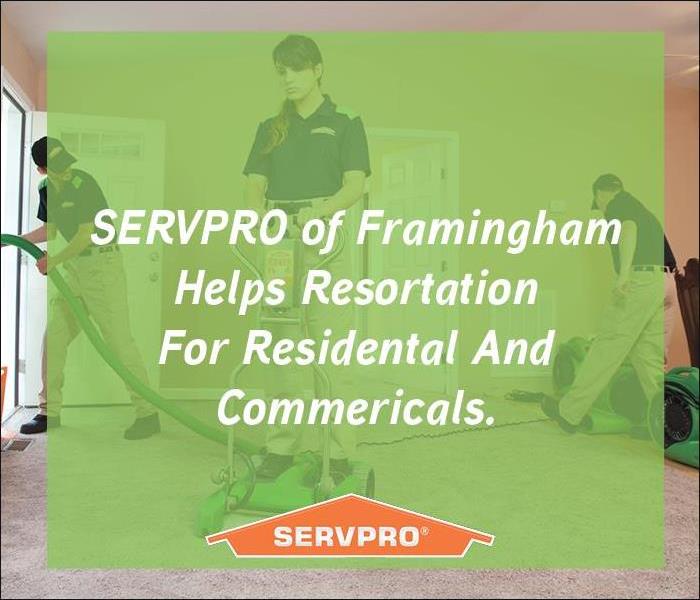 People working in background with green box overlay and SERVPRO logo
